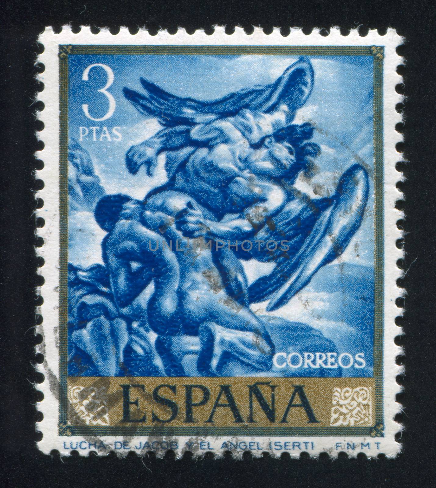 SPAIN - CIRCA 1966: stamp printed by Spain, shows Jacob Wrestling with the Angel, circa 1966