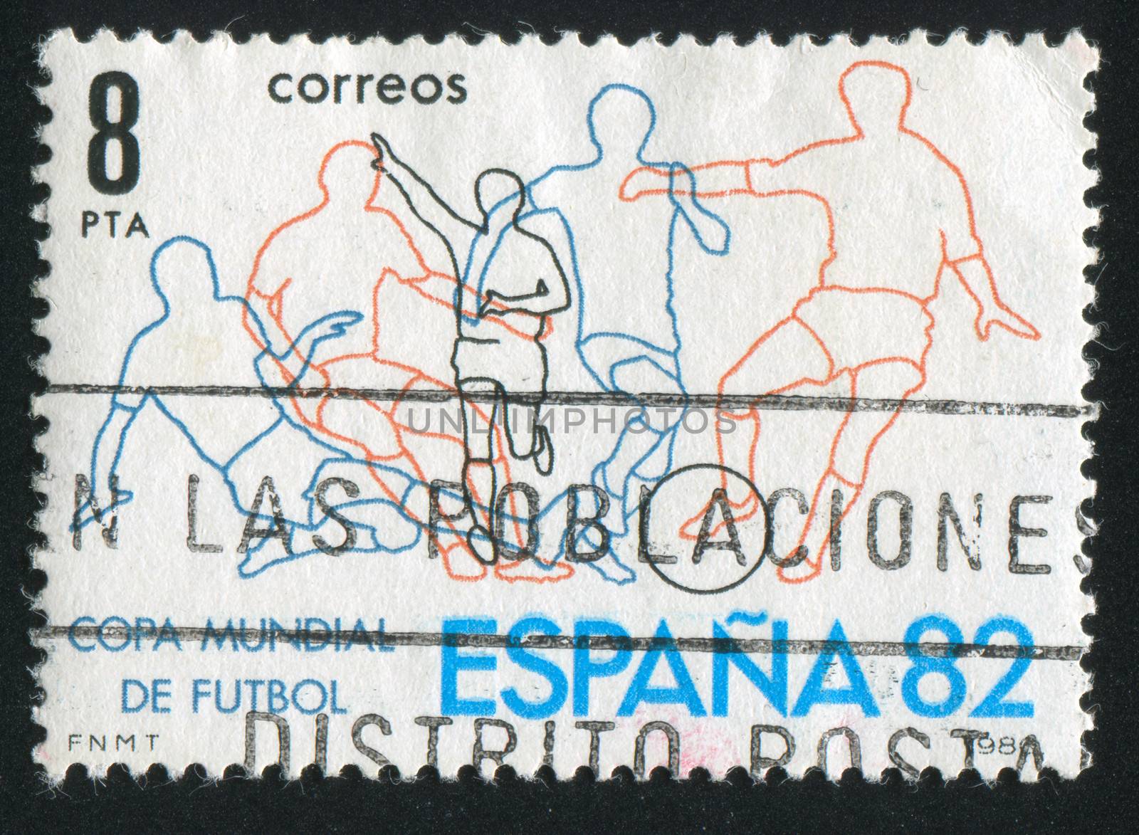 SPAIN - CIRCA 1980: stamp printed by Spain, shows Soccer players, circa 1980
