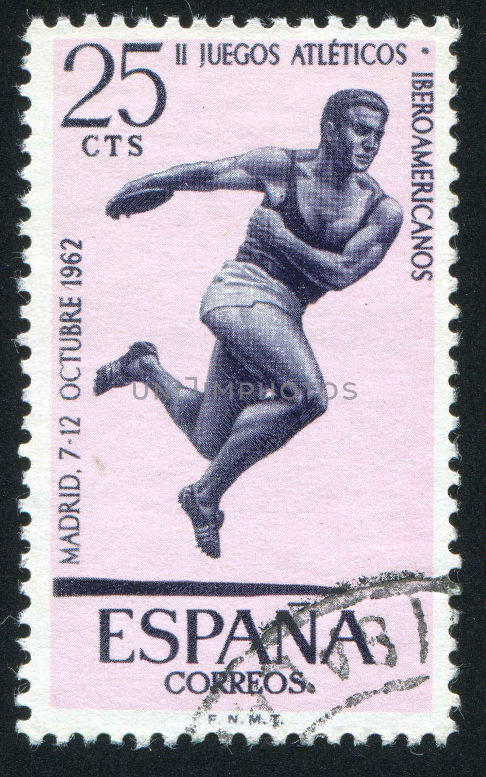 SPAIN - CIRCA 1962: stamp printed by Spain, shows Discus, Throwing, circa 1962