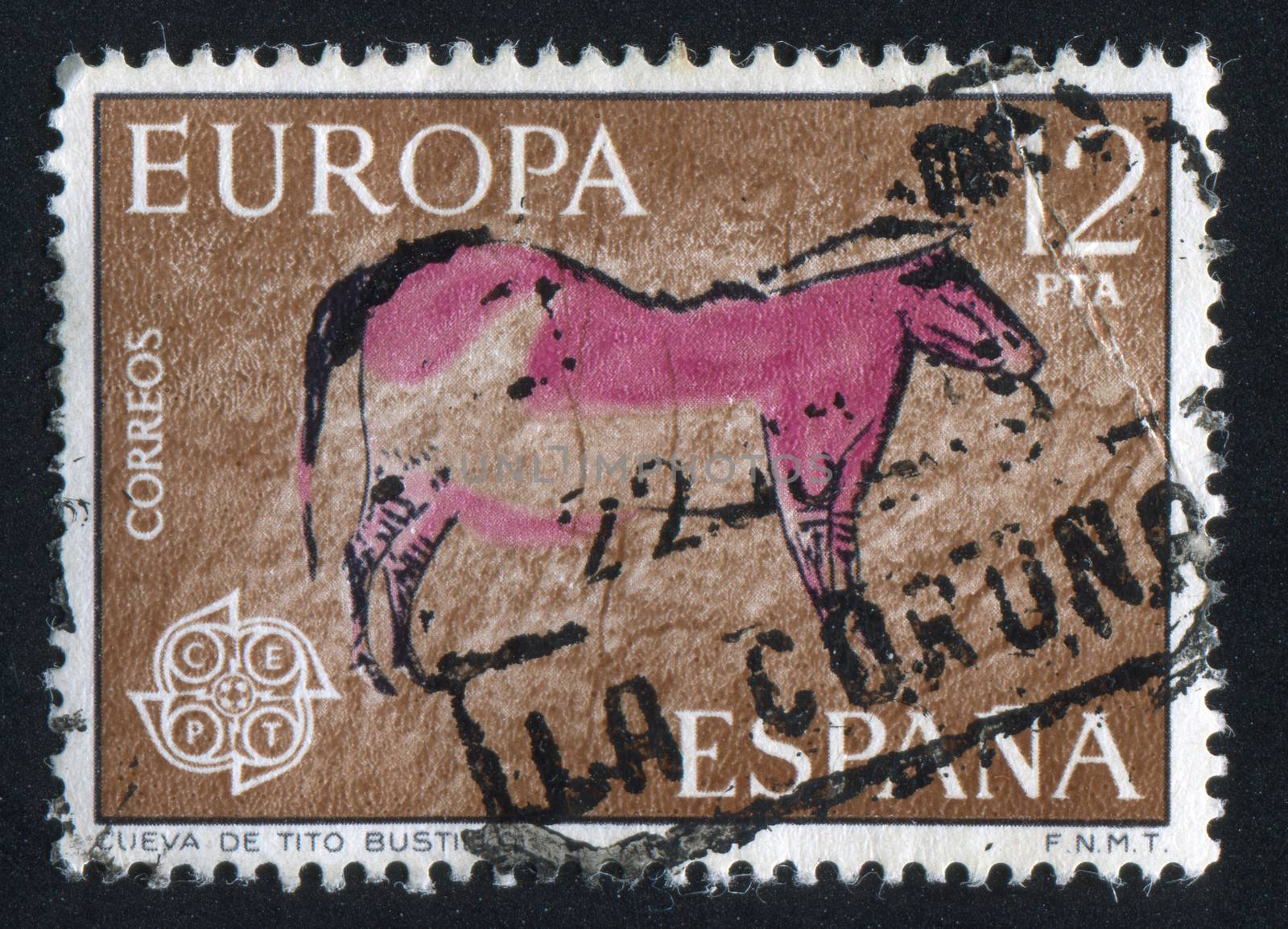 SPAIN - CIRCA  1967: stamp printed by Spain, shows Cow in Cave, circa 1967