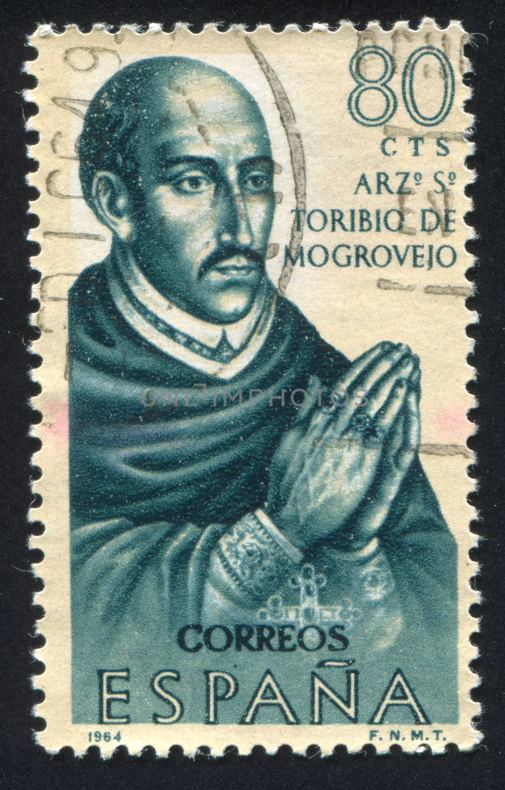SPAIN - CIRCA 1964: stamp printed by Spain, shows Portrait of Archbishop Toribio de Mogrovejo, circa 1964