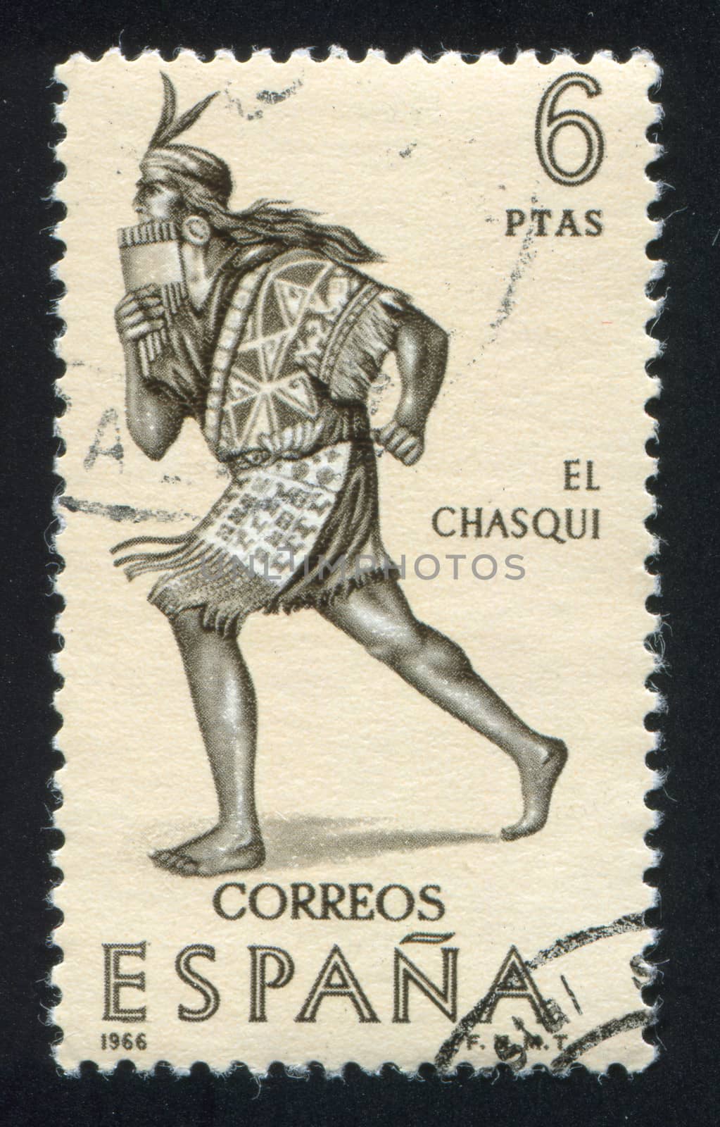 SPAIN - CIRCA 1966: stamp printed by Spain, shows Indian, Courier, circa 1966
