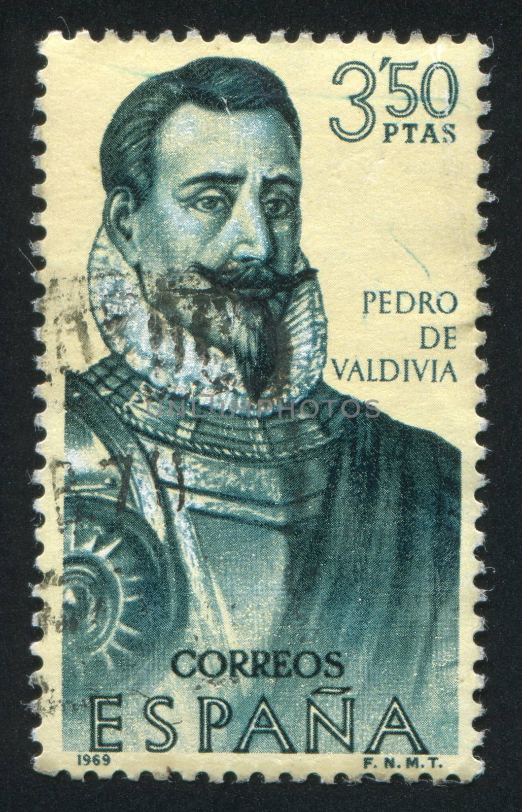 SPAIN - CIRCA 1969: stamp printed by Spain, shows Portrait of Pedro de Valdivia, circa 1969