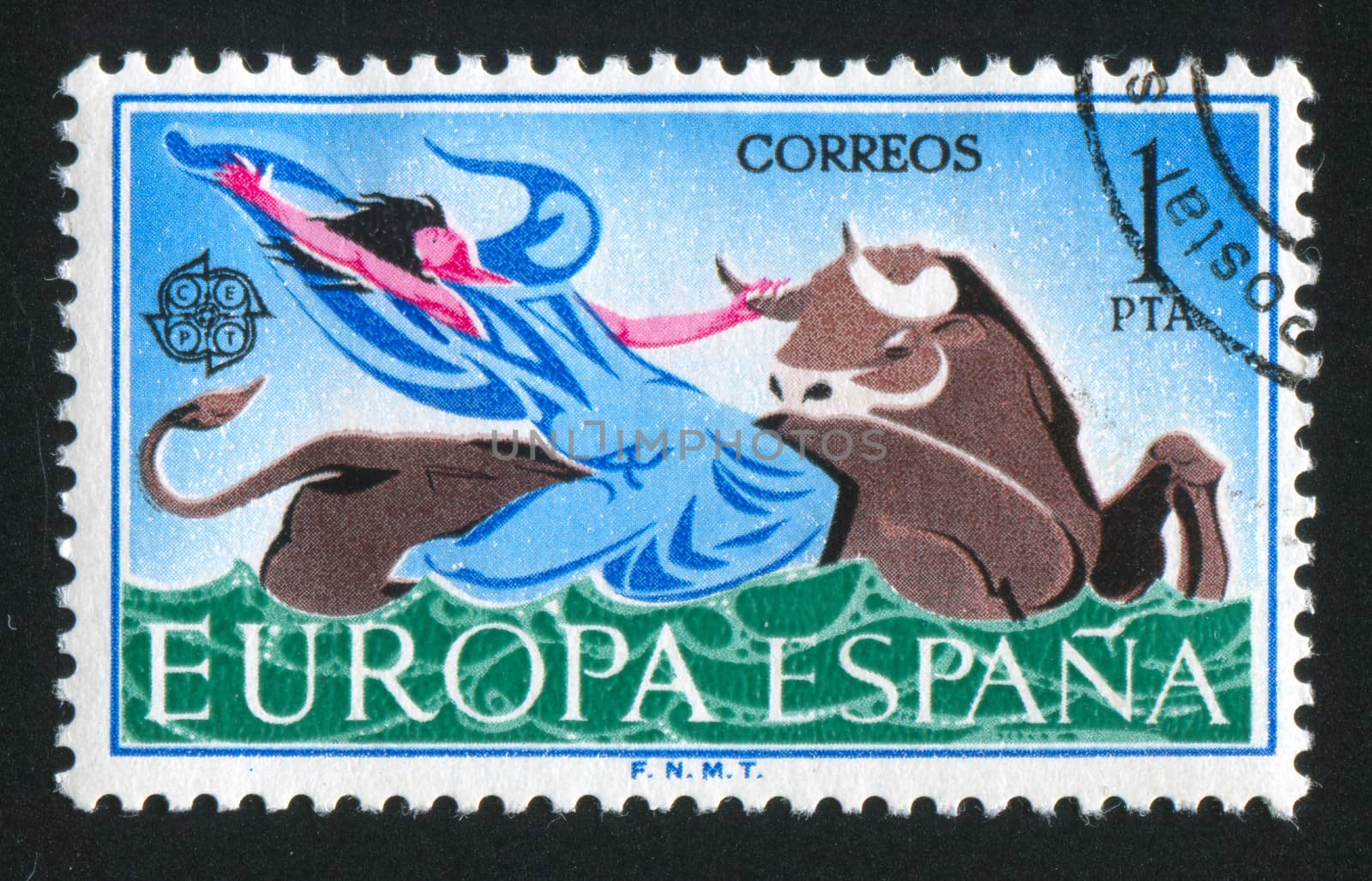 SPAIN - CIRCA  1966: stamp printed by Spain, shows Rape of Europa, circa 1966