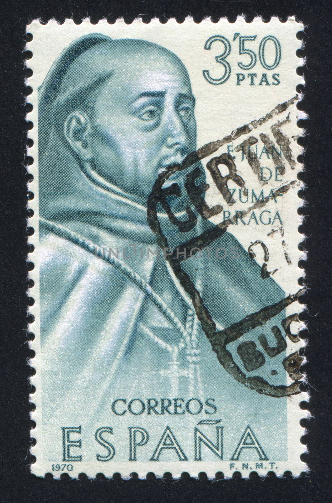 SPAIN - CIRCA 1970: stamp printed by Spain, shows Portrait of E.Juan de Zumabraga, circa 1970