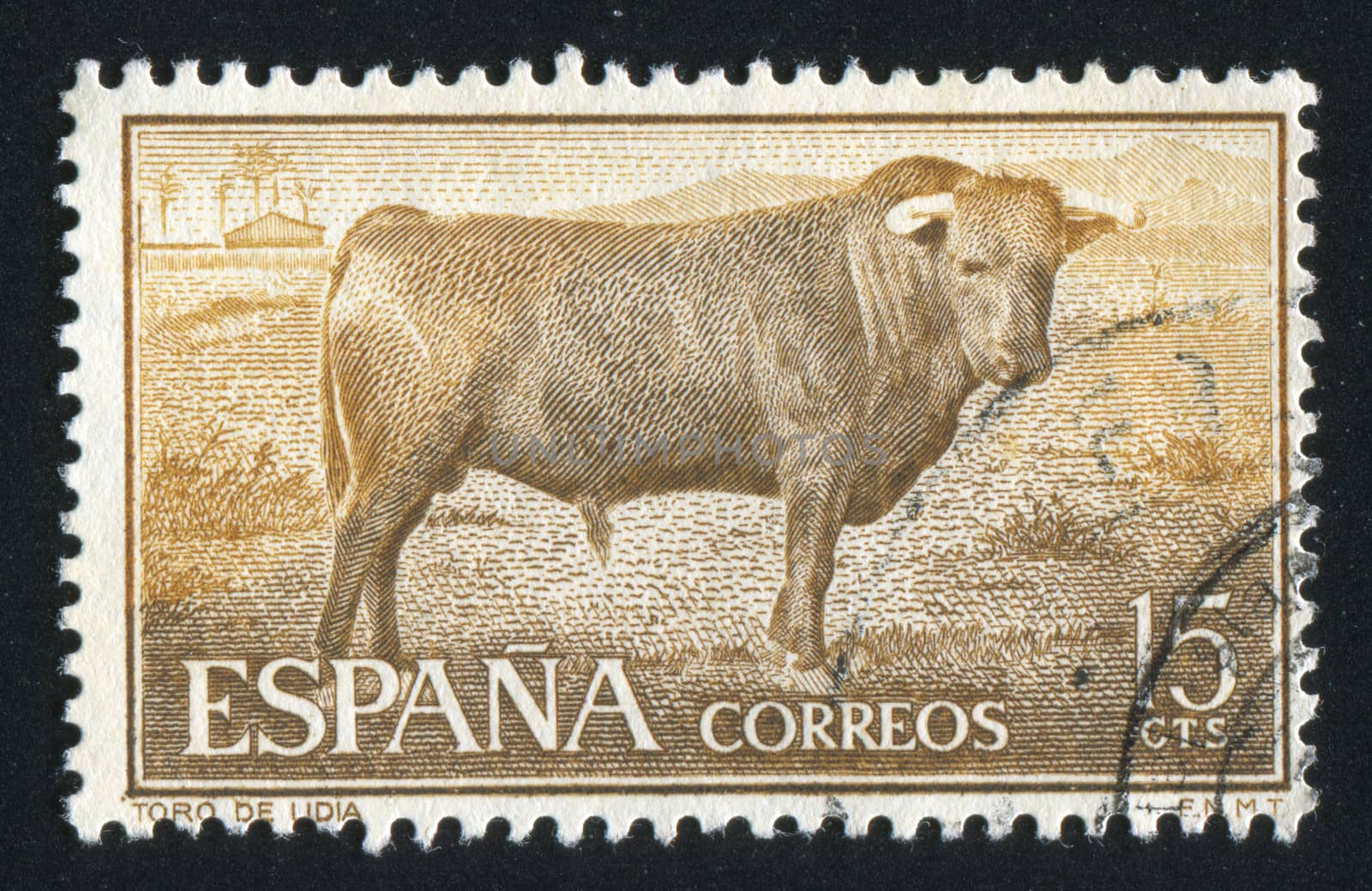 SPAIN - CIRCA 1953: stamp printed by Spain, shows bull, circa 1953