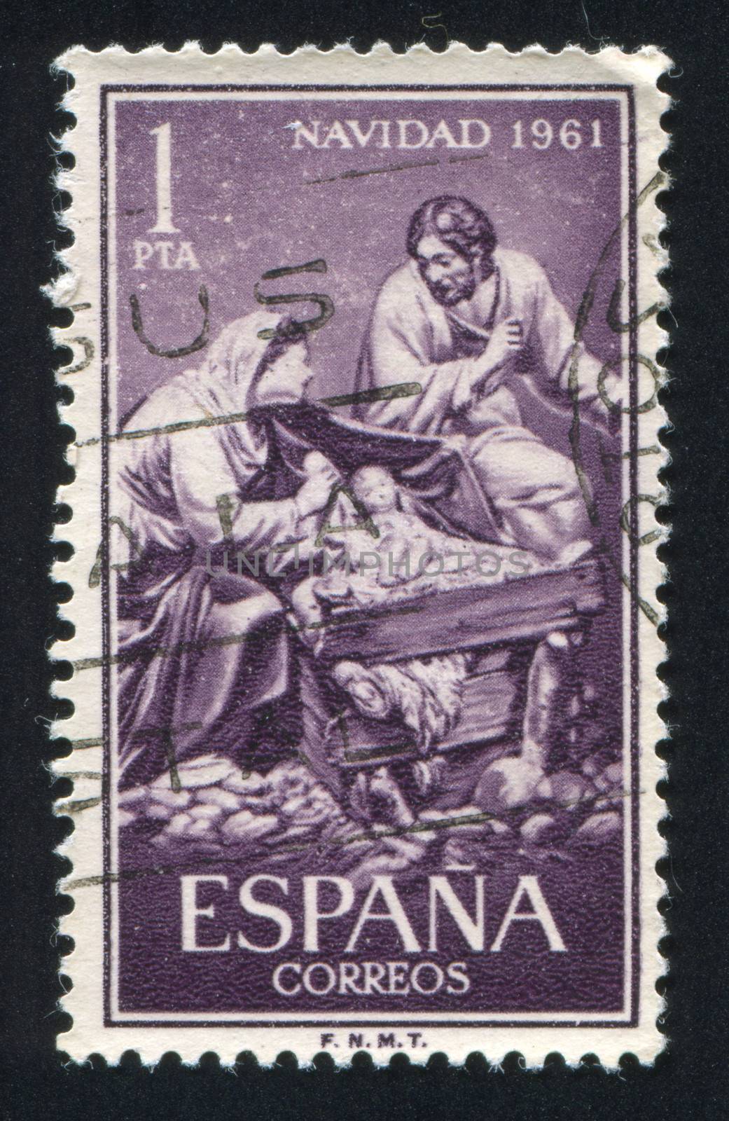 SPAIN - CIRCA 1961: stamp printed by Spain, shows Nativity Sculptured by Gines, circa 1961