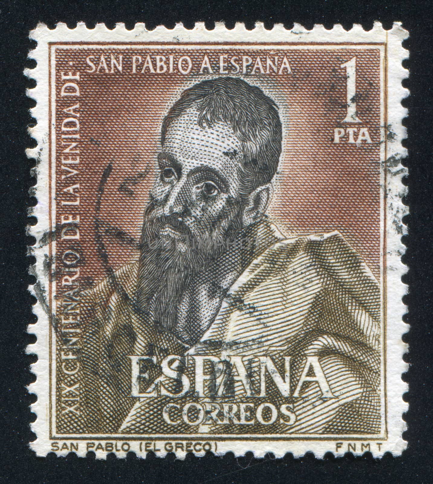 SPAIN - CIRCA 1963: stamp printed by Spain, shows St. Paul, by El Greco, circa 1963