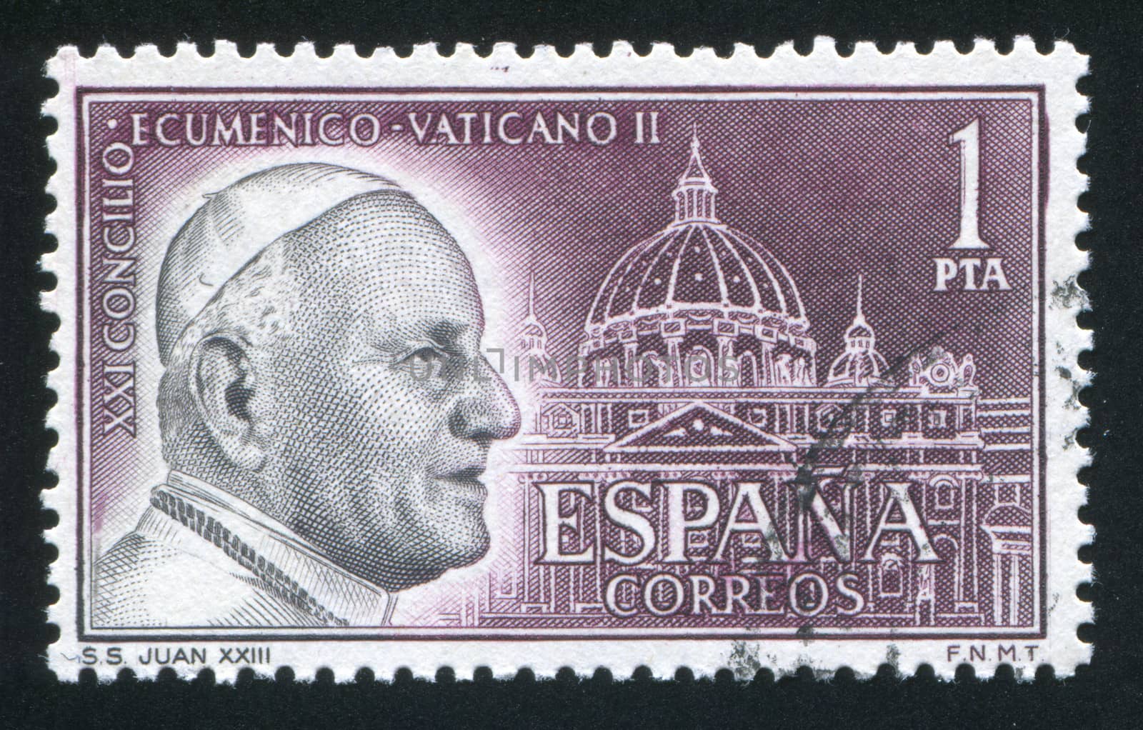 SPAIN - CIRCA 1962: stamp printed by Spain, shows Pope John XXIII and St. Peter���s Rome, circa 1962