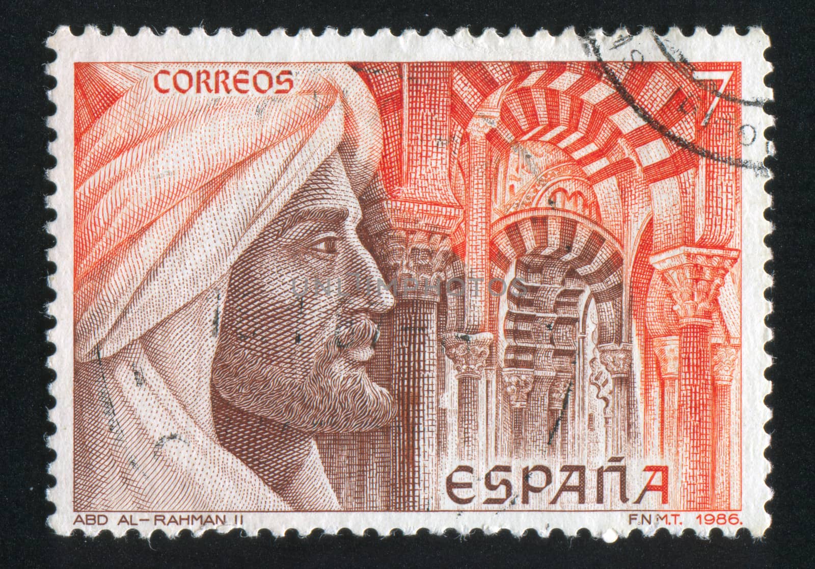 SPAIN - CIRCA 1986: stamp printed by Spain, shows Portrait of Abd Al Rahman II, circa 1986