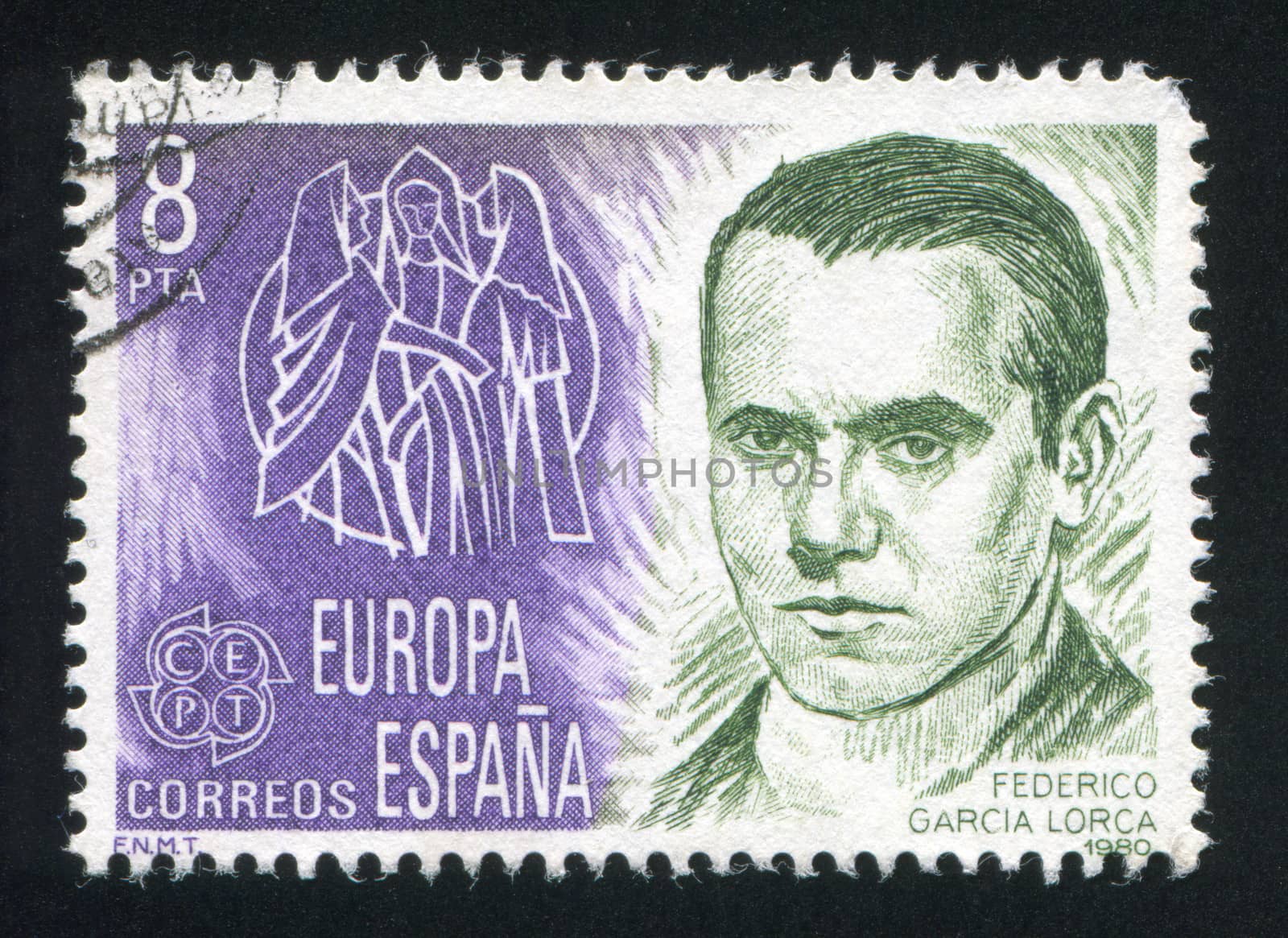SPAIN - CIRCA 1980: stamp printed by Spain, shows Portrait of Federico Garcia Lorca, circa 1980