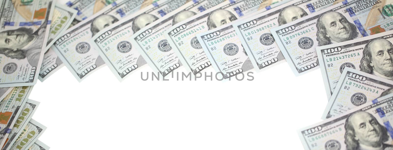 Pack of dollar bills on white background