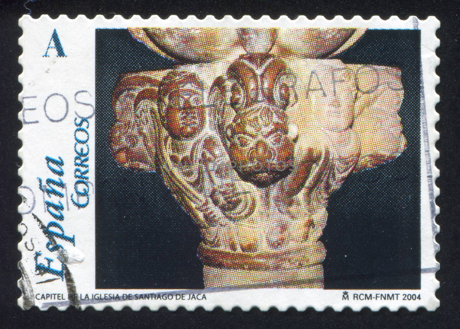 SPAIN - CIRCA 2004: stamp printed by Spain, shows Capital, Church of Santiago de Jaca, circa 2004