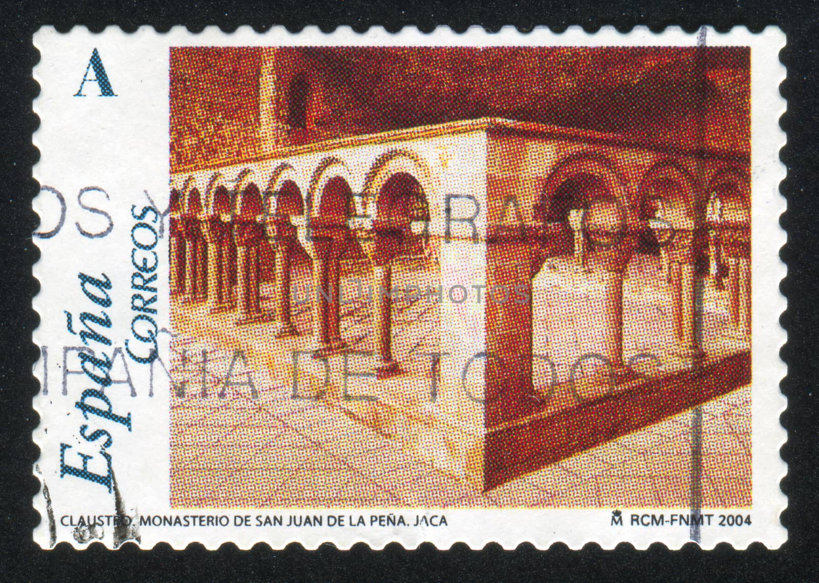 SPAIN - CIRCA 2004: stamp printed by Spain, shows Cloister, Monastery of San Juan de la Pena, Jaca, circa 2004