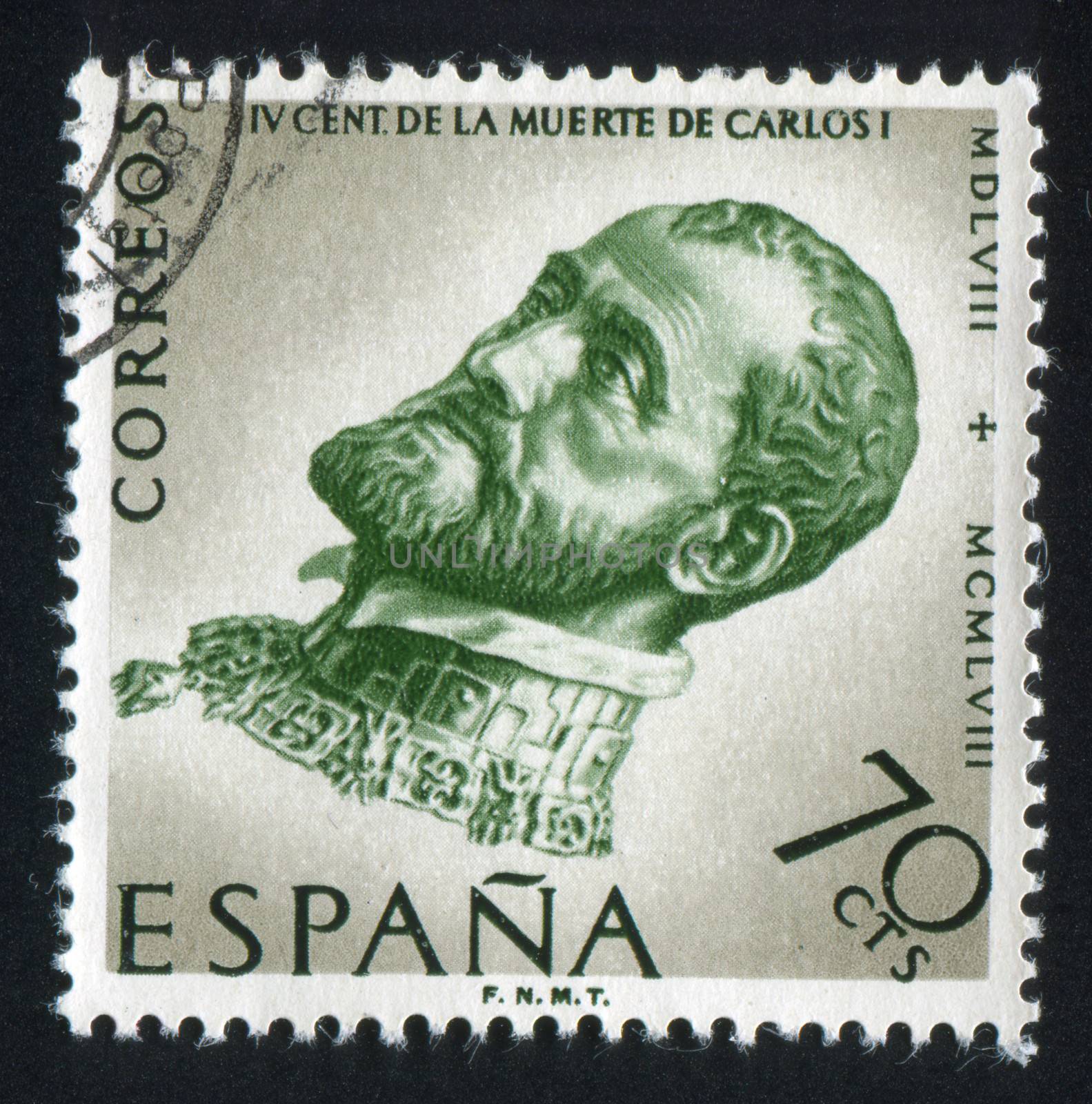 SPAIN - CIRCA 1958: stamp printed by Spain, shows Portrait of Charles V, circa 1958