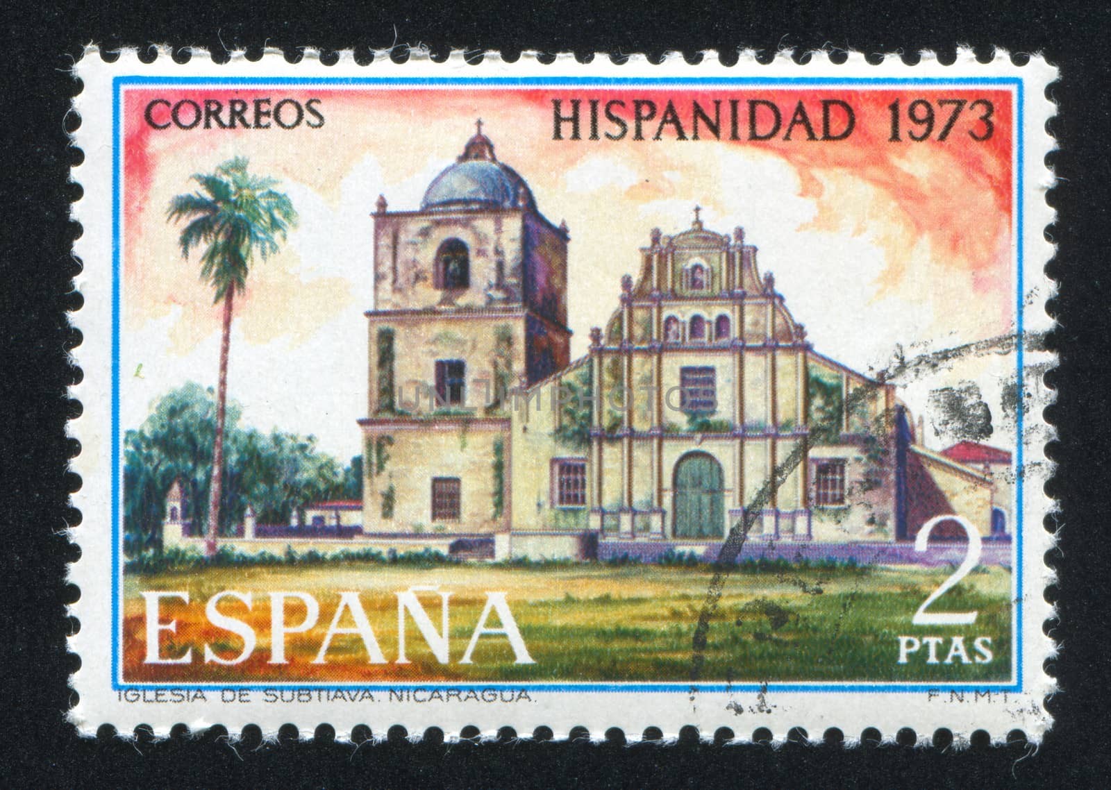 SPAIN - CIRCA 1973: stamp printed by Spain, shows Subtiava Church, Nicaragua, circa 1973