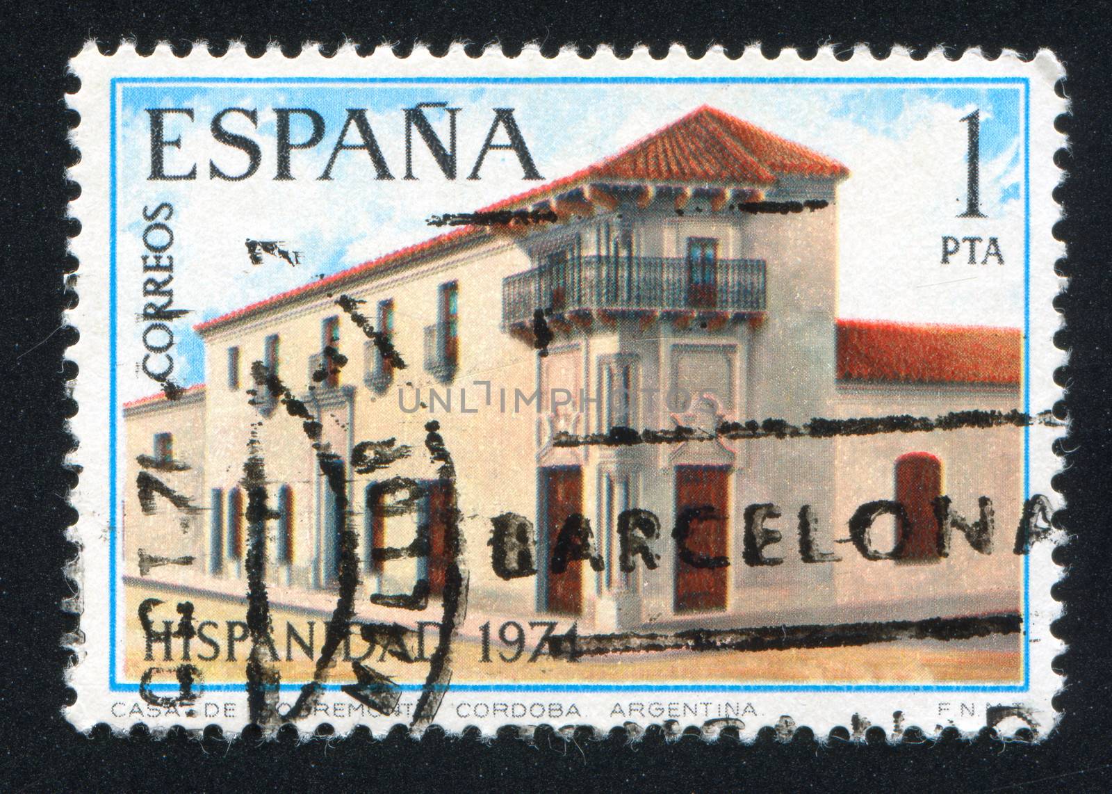 SPAIN - CIRCA 1974: stamp printed by Spain, shows Sobremonte House, Cordoba, Argentina, circa 1974