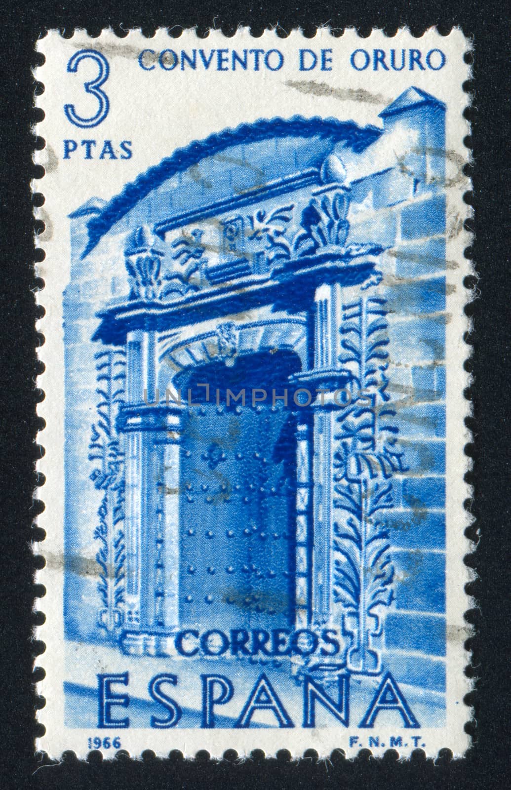 SPAIN - CIRCA 1966: stamp printed by Spain, shows Portal of Oruro Convent, Bolivia, circa 1966