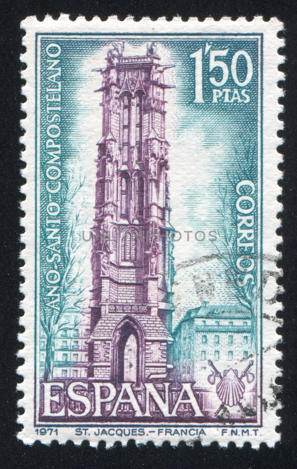 SPAIN - CIRCA 1971: stamp printed by Spain, shows Tower of St. Jacques, Paris, circa 1971