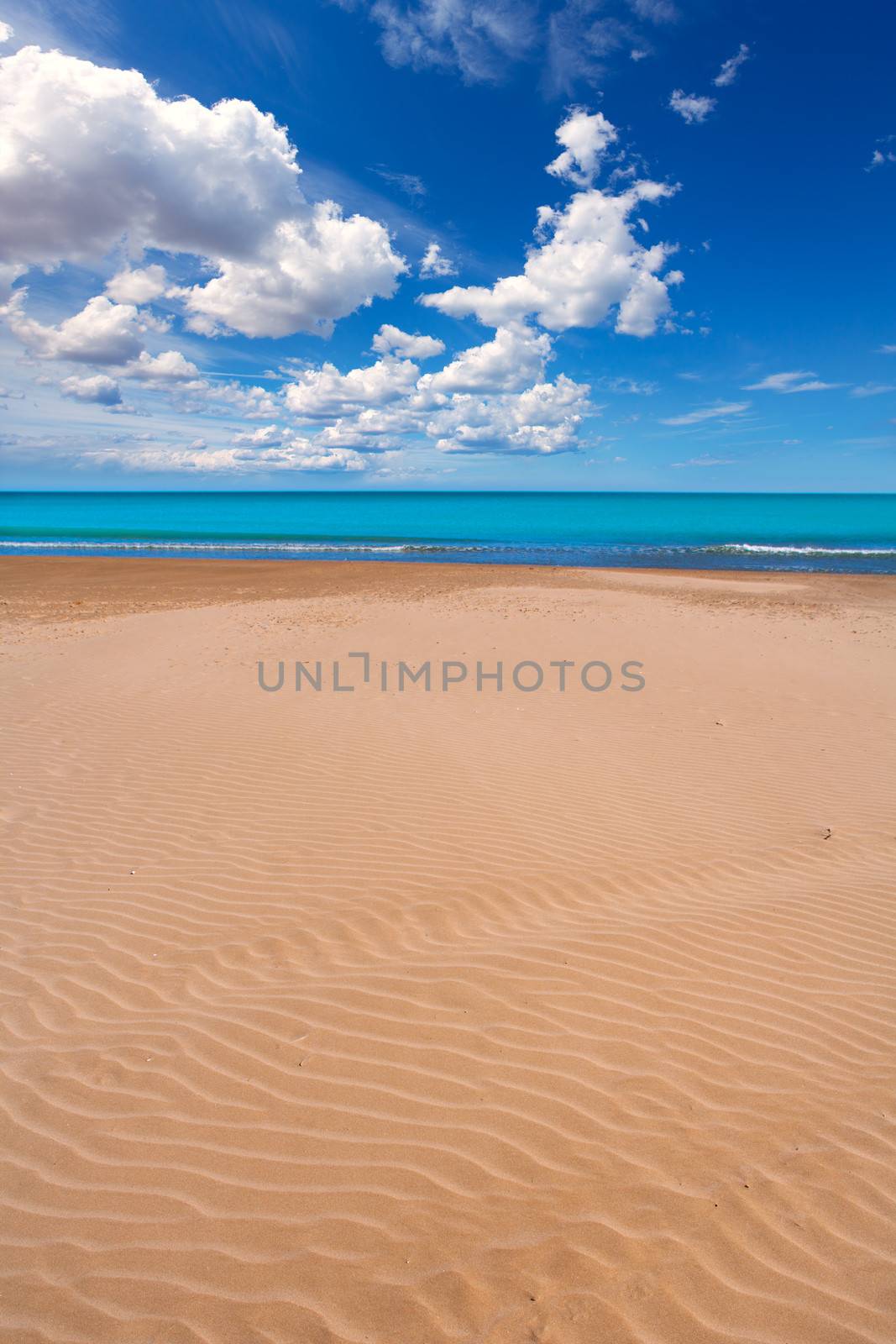 Valencia Malvarrosa Patacona beach in Mediterranean sea of Spain