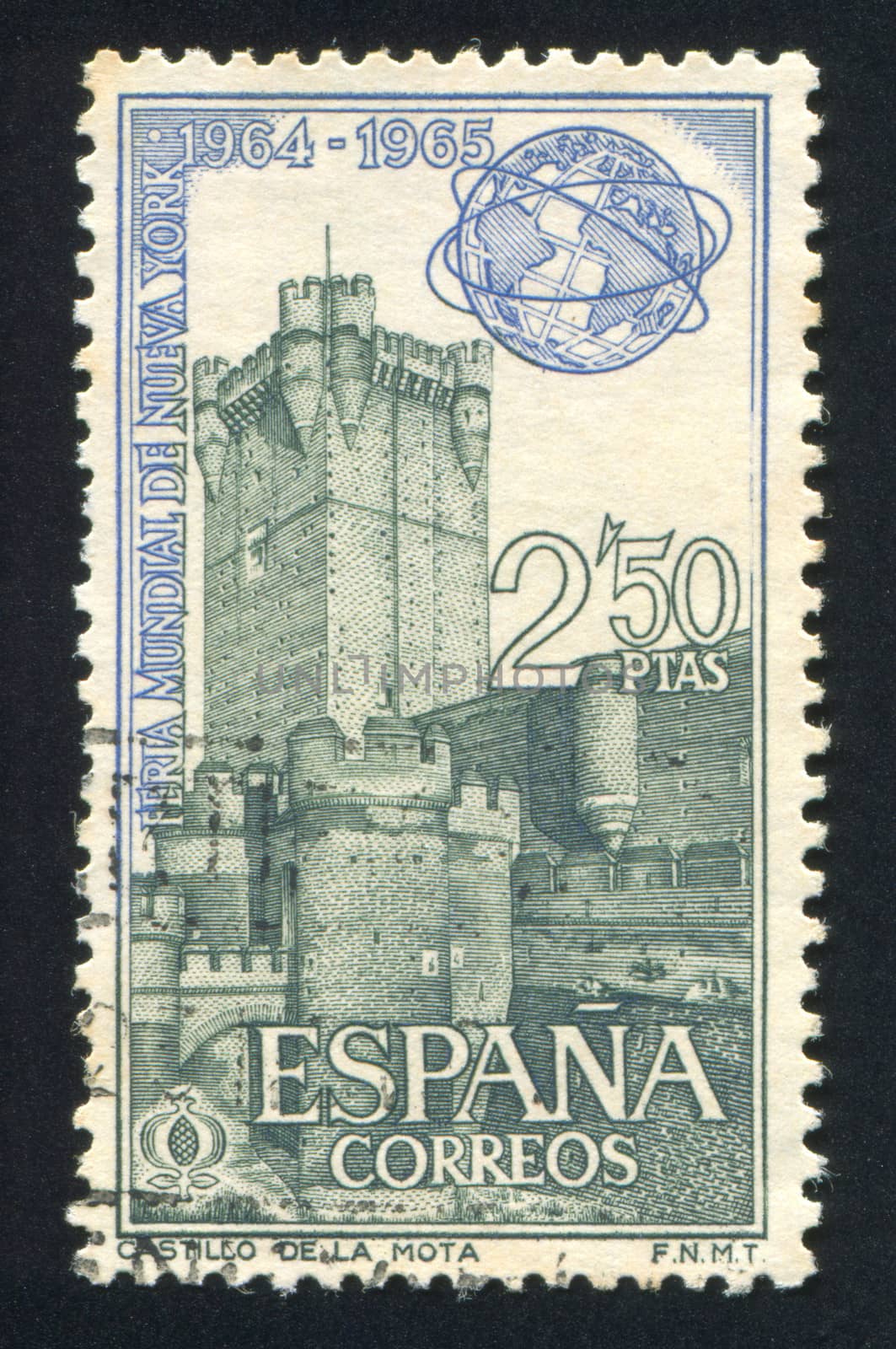 SPAIN - CIRCA 1964: stamp printed by Spain, shows La Mota castle, Medina de Campo, circa 1964
