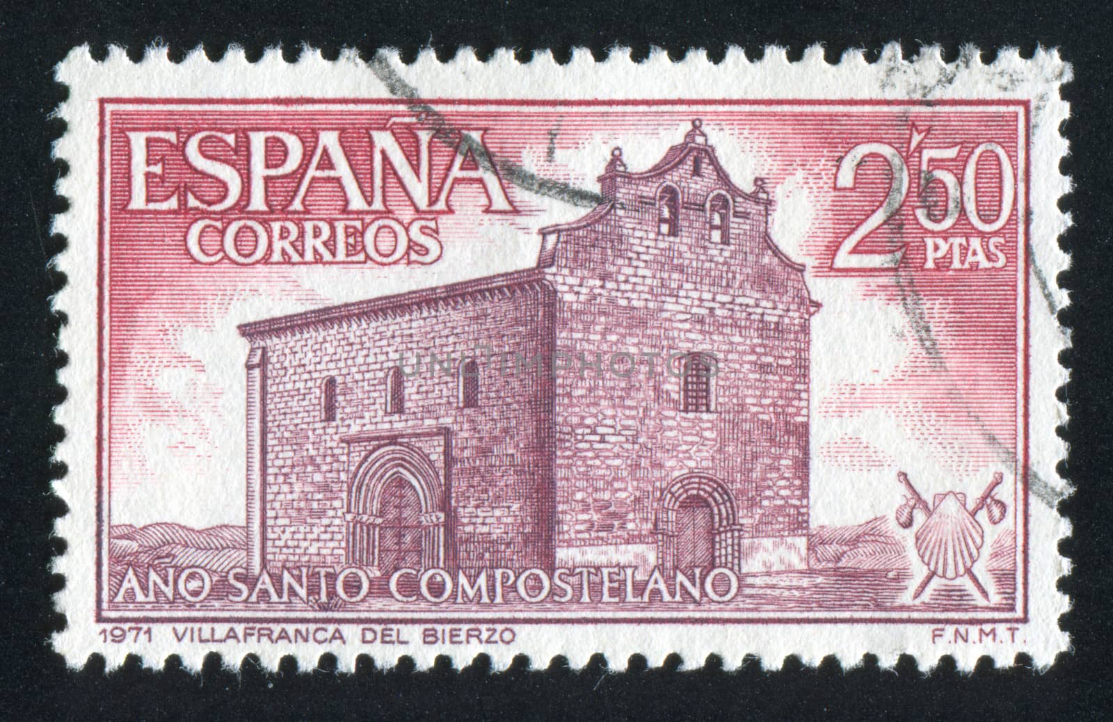 SPAIN - CIRCA 1971: stamp printed by Spain, shows Villafranca del Bierzo church, circa 1971
