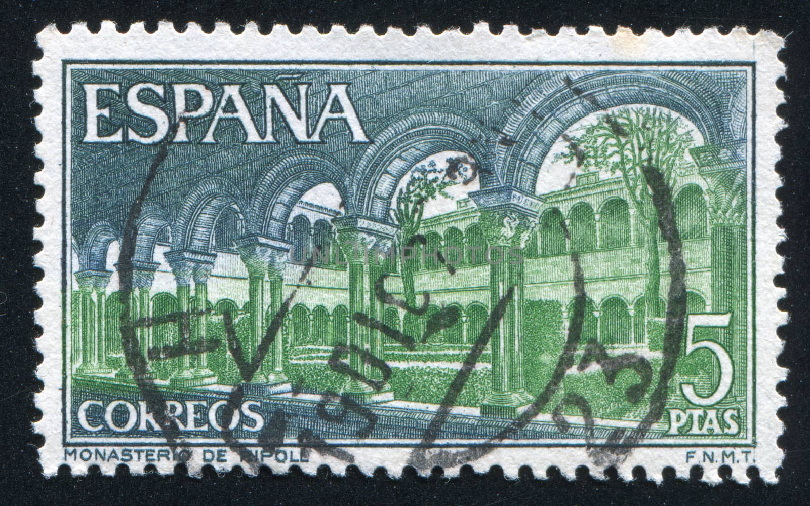 SPAIN - CIRCA 1970: stamp printed by Spain, shows Ripoll Monastery, Inside court, circa 1970
