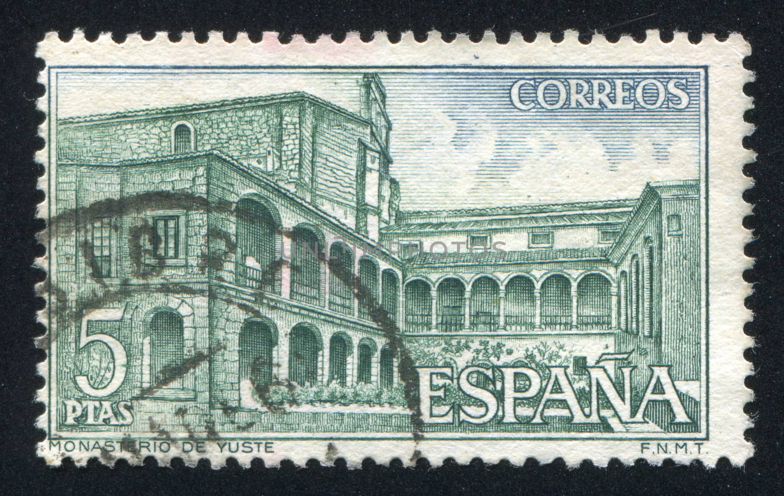 SPAIN - CIRCA 1965: stamp printed by Spain, shows Yuste Monastery, View of monastery, circa 1965