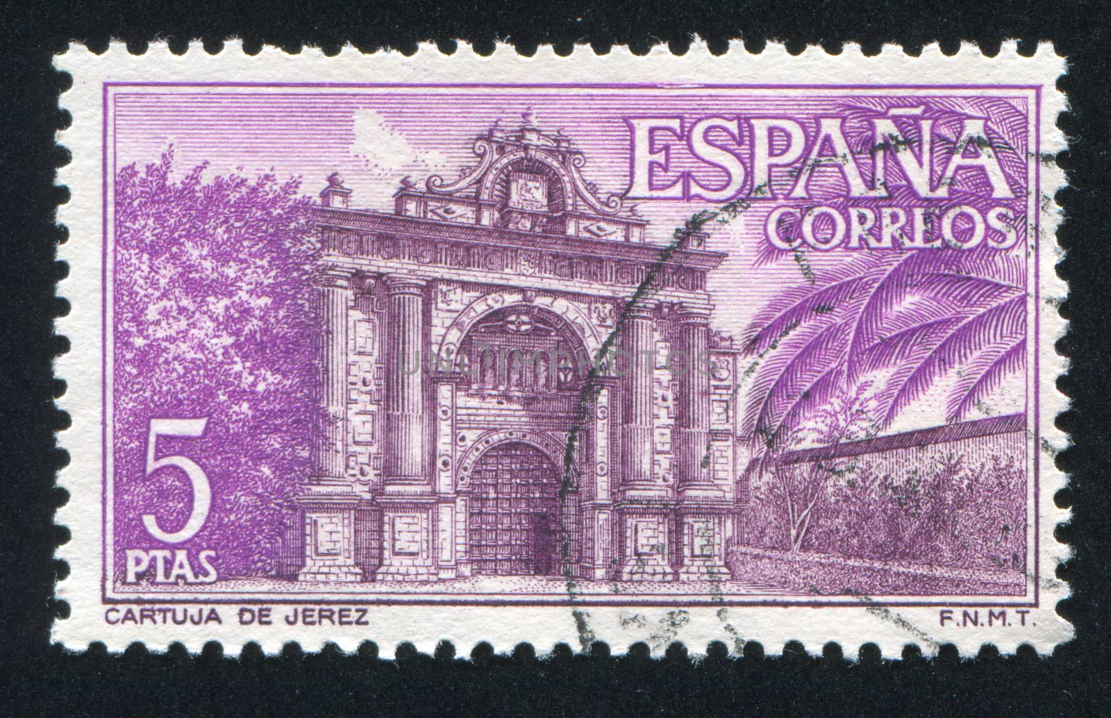 SPAIN - CIRCA 1966: stamp printed by Spain, shows St. Mary Carthusian Monastery, Entrance gate, circa 1966