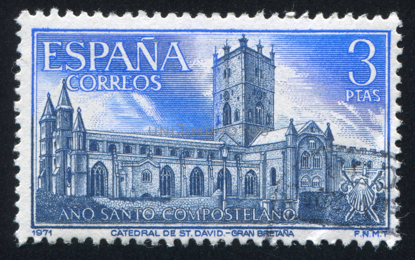 SPAIN - CIRCA 1971: stamp printed by Spain, shows Cathedral of St. David, Wales, circa 1971