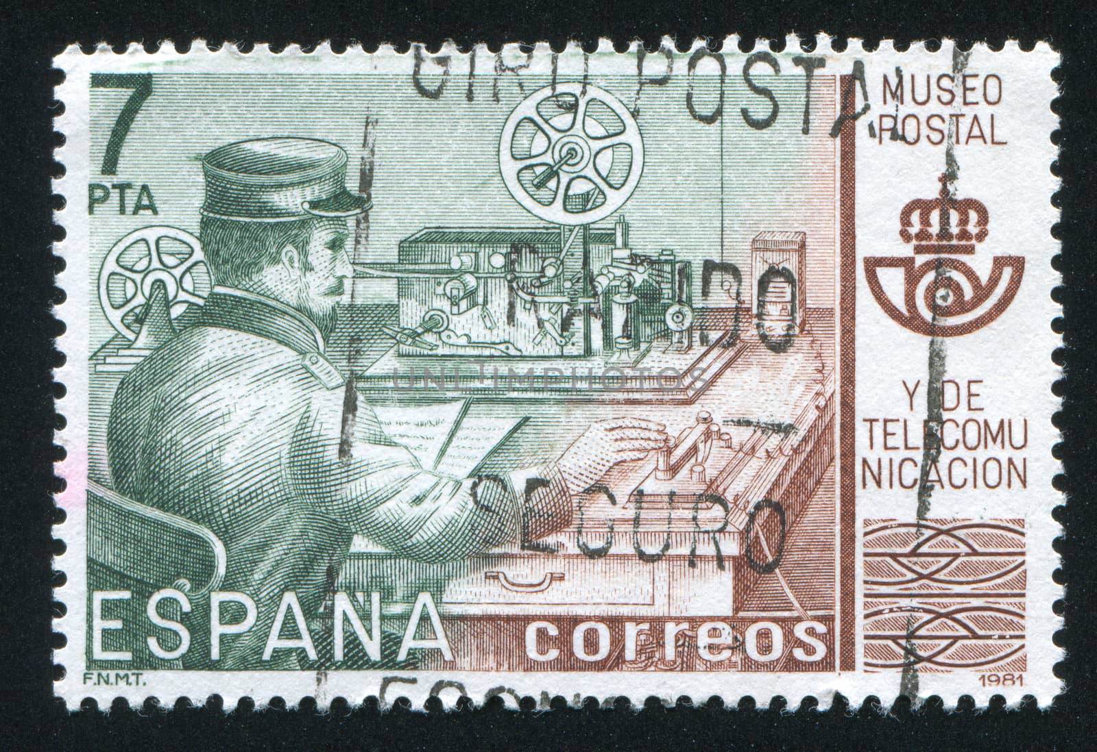 SPAIN - CIRCA 1981: stamp printed by Spain, shows Telegrapher, Postal
Museum, Madrid, circa 1981