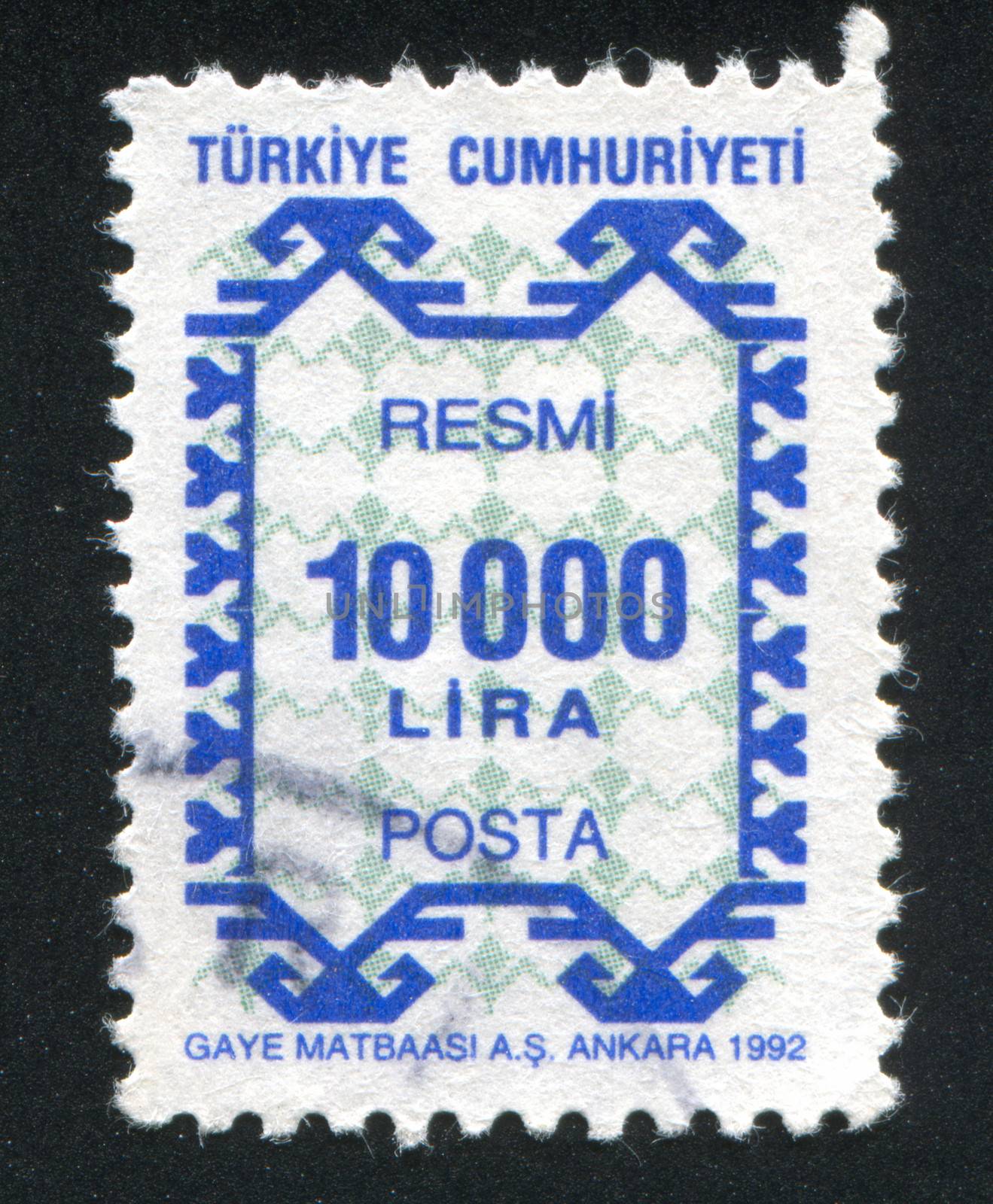 TURKEY - CIRCA 1992: stamp printed by Turkey, shows turkish pattern, circa 1992.