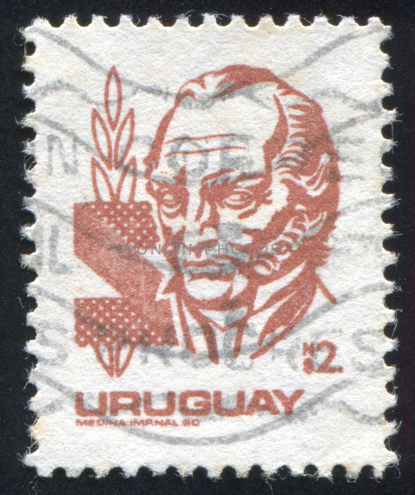 URUGUAY - CIRCA 1980: stamp printed by Uruguay, shows Jose Gervasio Artigas, circa 1980