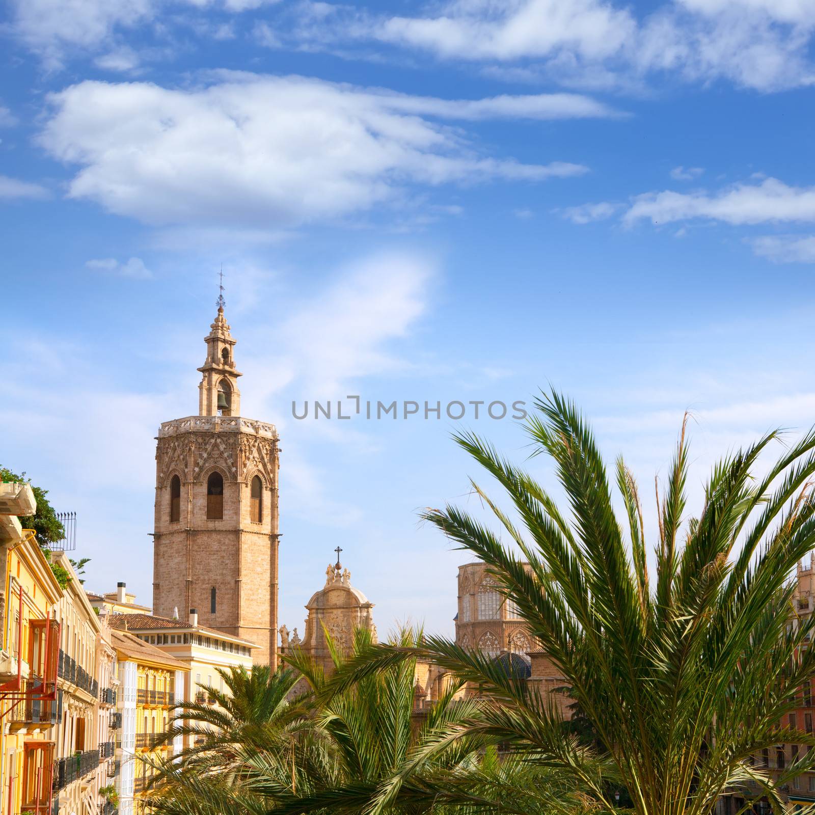Valencia historic downtown El Miguelete and Cathedral Micalet de la Seu in spain