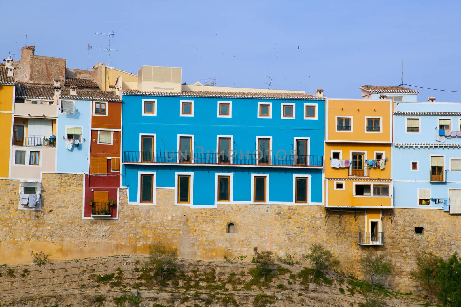 Colorful houses in Villajoyosa La vila Joiosa Alicante at Mediterranean Spain