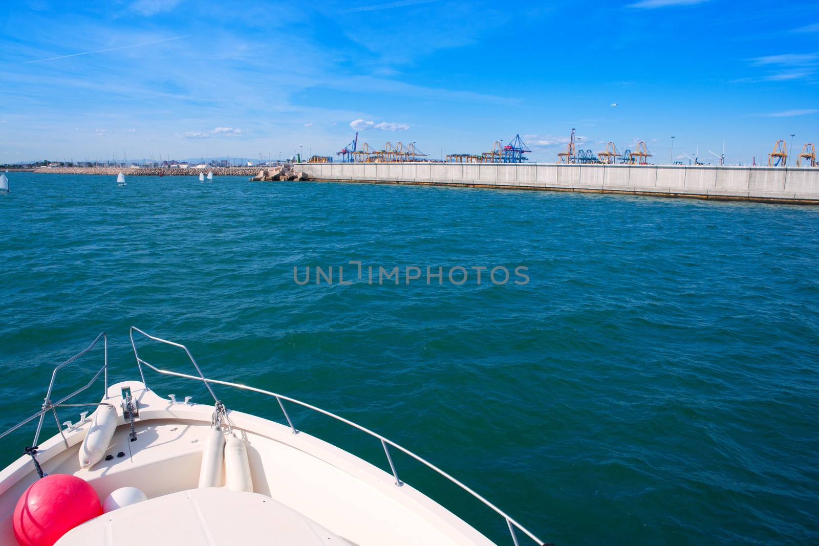 Valencia city Marina and port cranes in background at spain