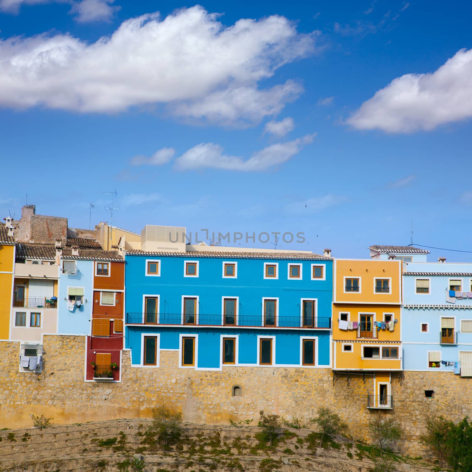 Colorful houses in Villajoyosa La vila Joiosa Alicante at Mediterranean Spain