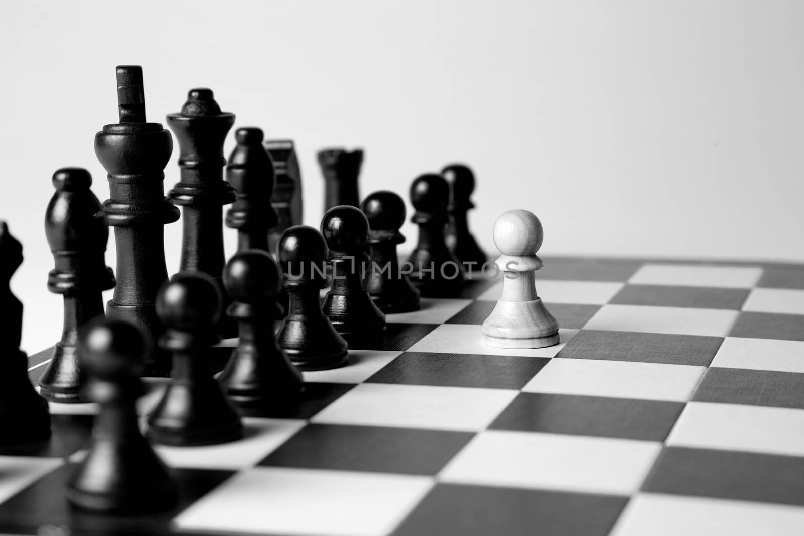 Black and white king on a chess board
