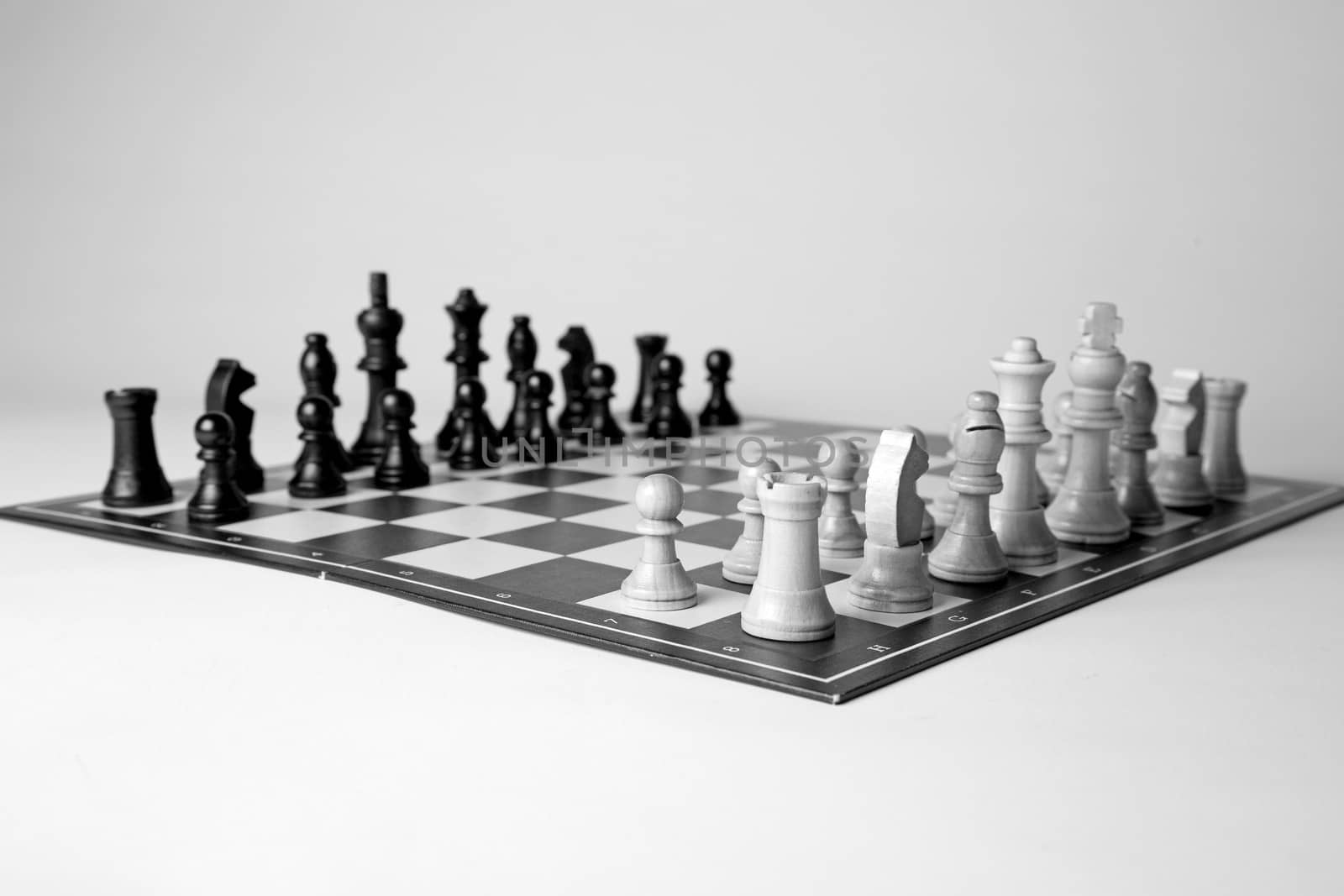 Black and white king on a chess board