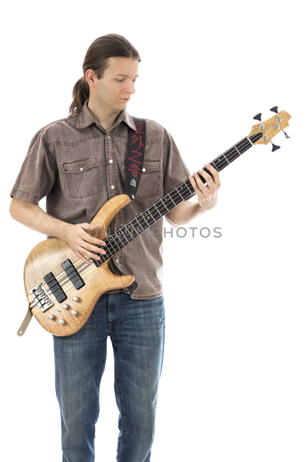 Bassist playing a bass, vertical view (Series with the same model available)