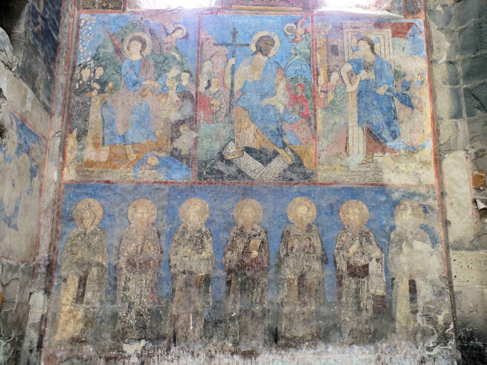 A close up of the frescoes painted under the patronage of atabek Ivane Zakarian between 1205 and 1216 in the Surp Astvatsatsin (Holy Mother of God) church at Akhtala Monsatery