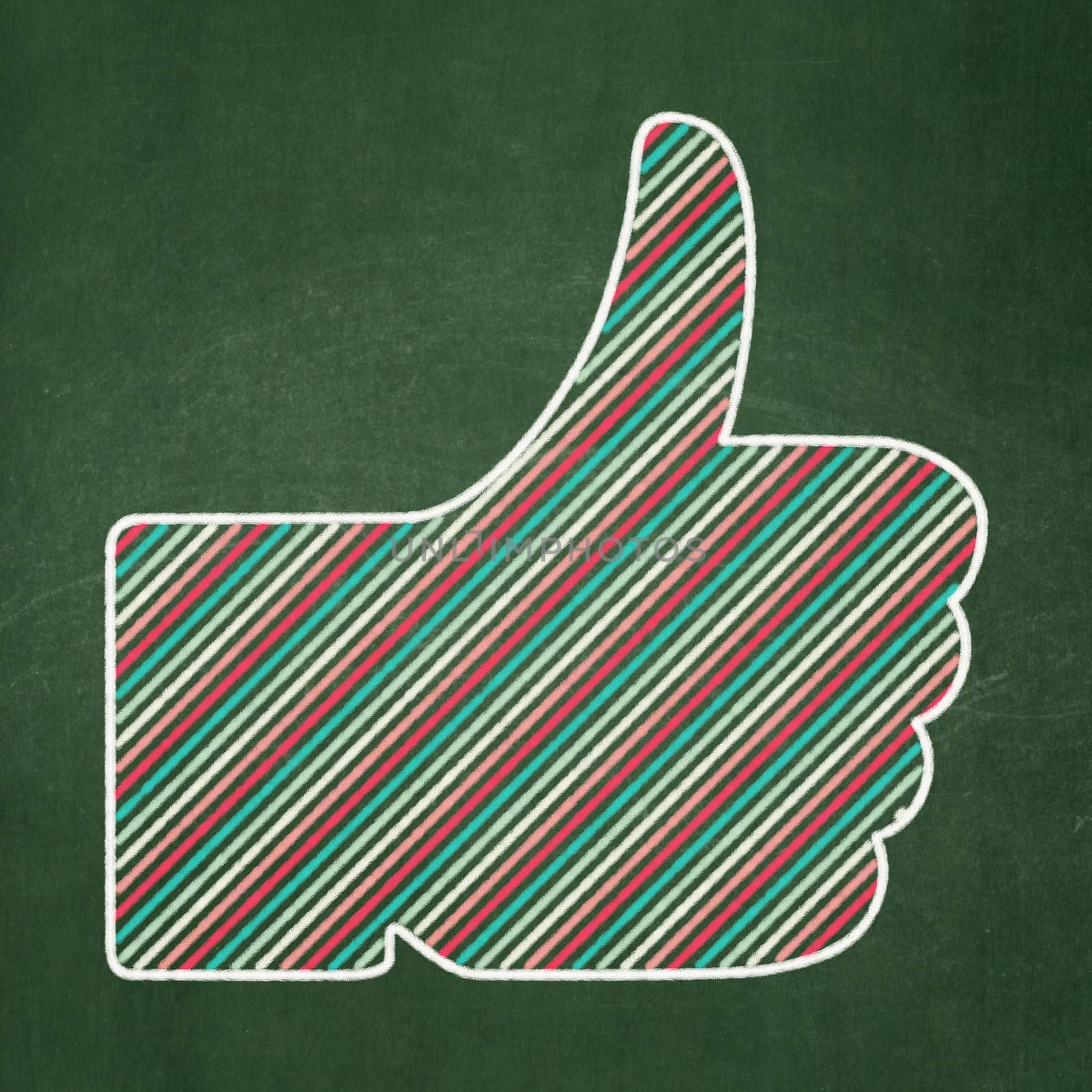 Social media concept: Thumb Up icon on Green chalkboard background, 3d render