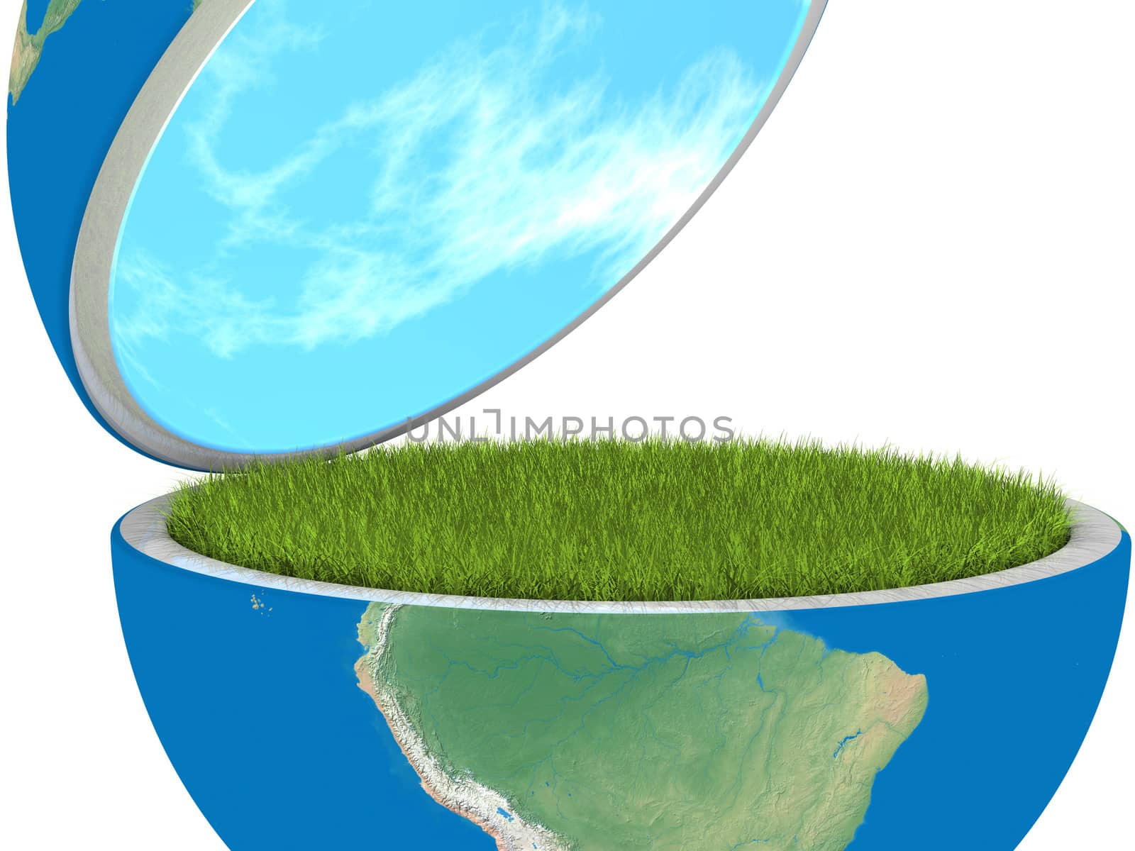 Opening planet Earth isolated on white background, concept of ecology and clean environment. Elements of this image furnished by NASA