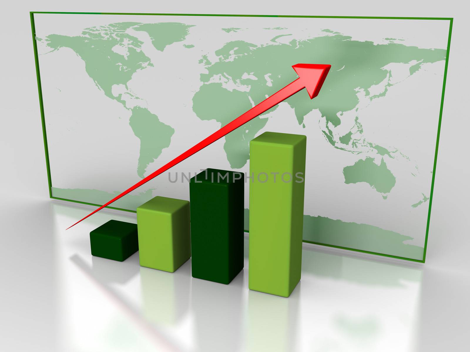 Green growth chart with world map in the background