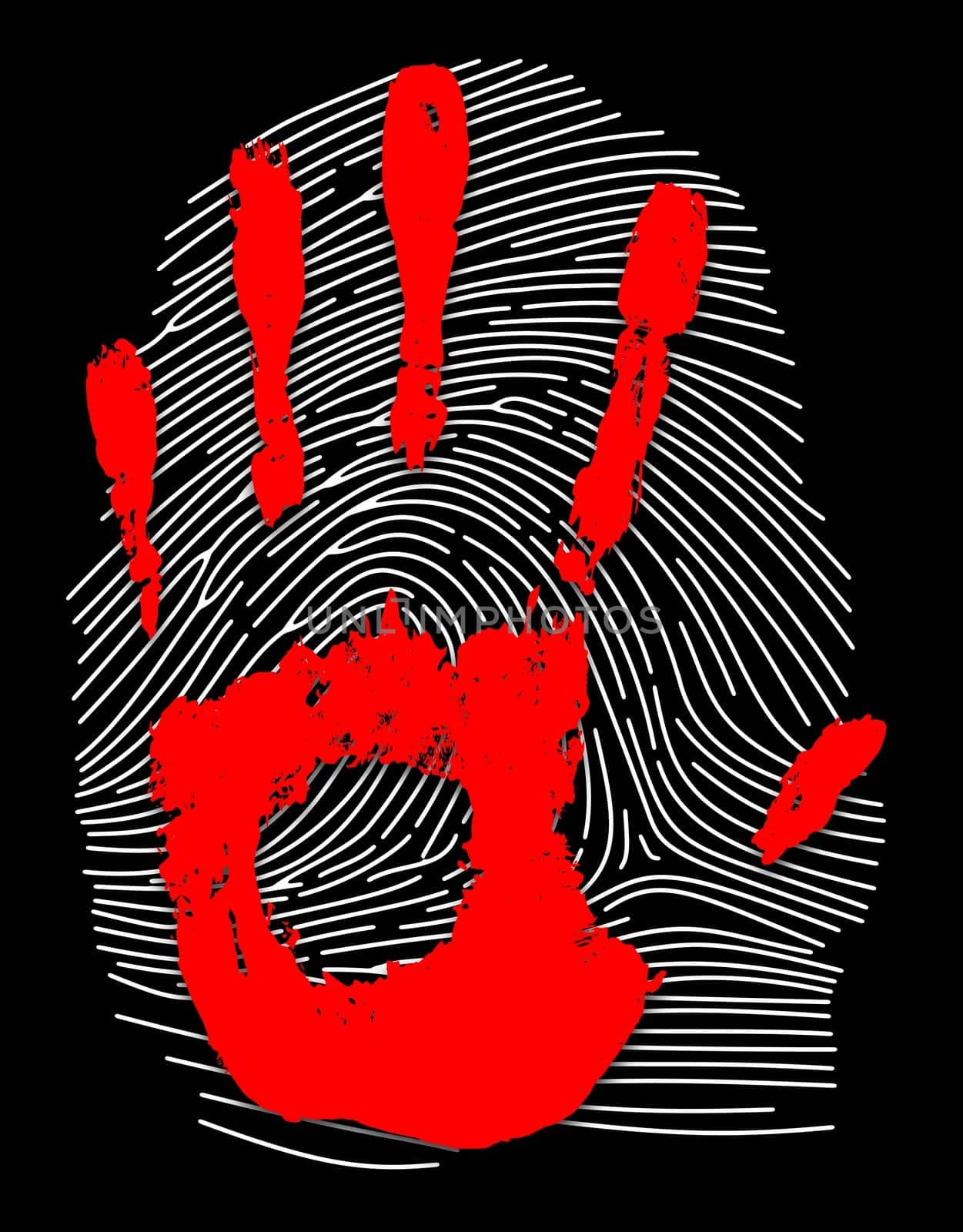 Illustration of a red hand print on top of a thumb print