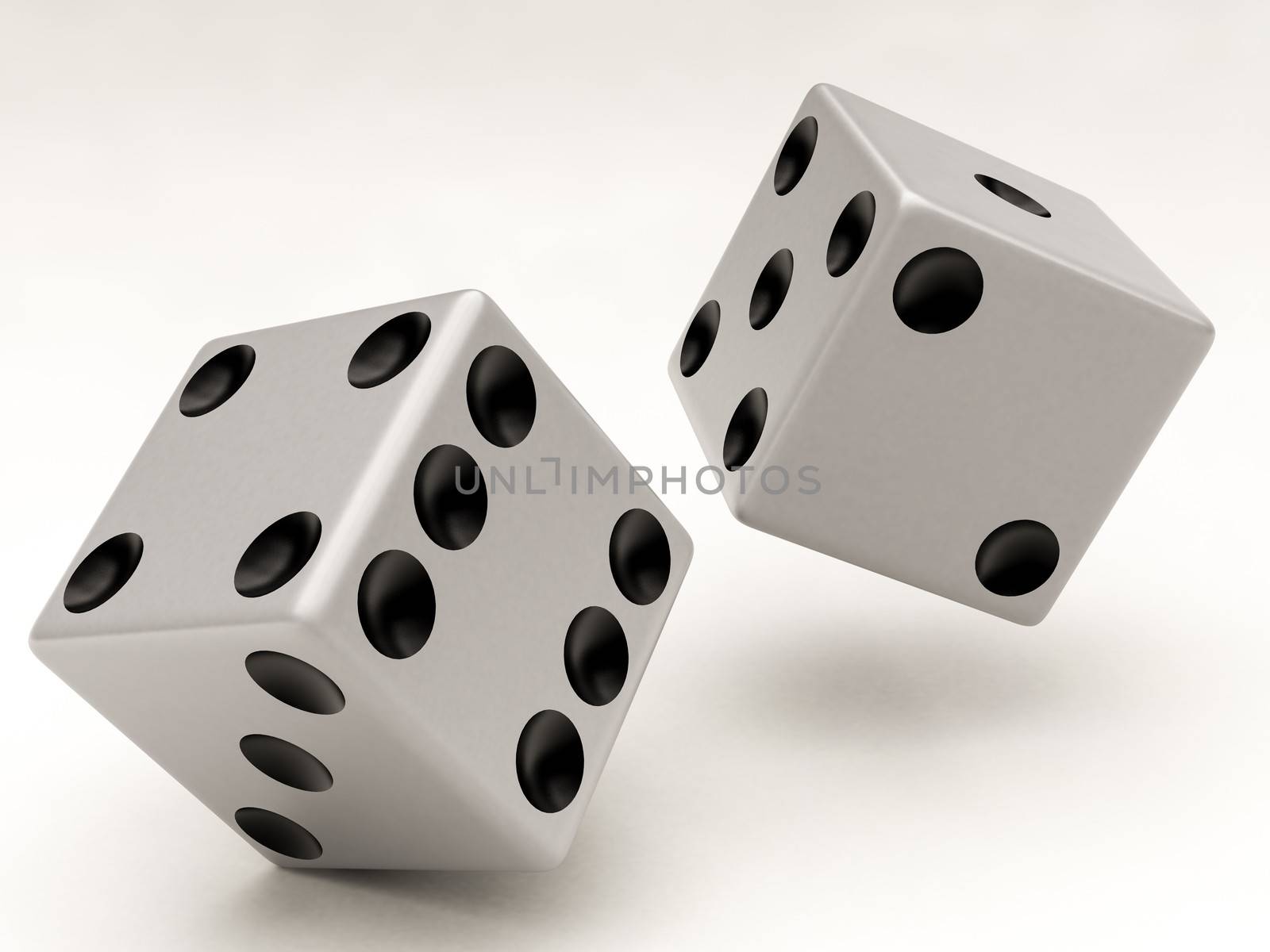 two white dices falling by Lupen