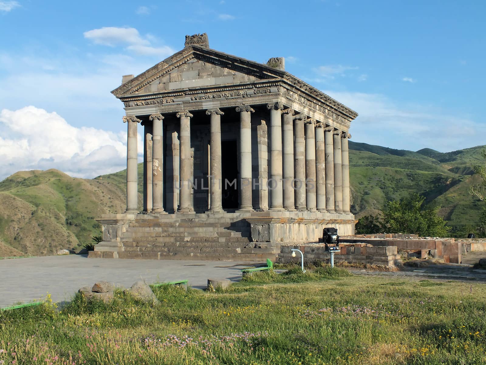 The Temple of Mithra, commonly referred to as Garni Temple, is was rebuilt by the Soviets in 1949. It is the only wholly preserved example of Hellenistic architecture in Armenia.