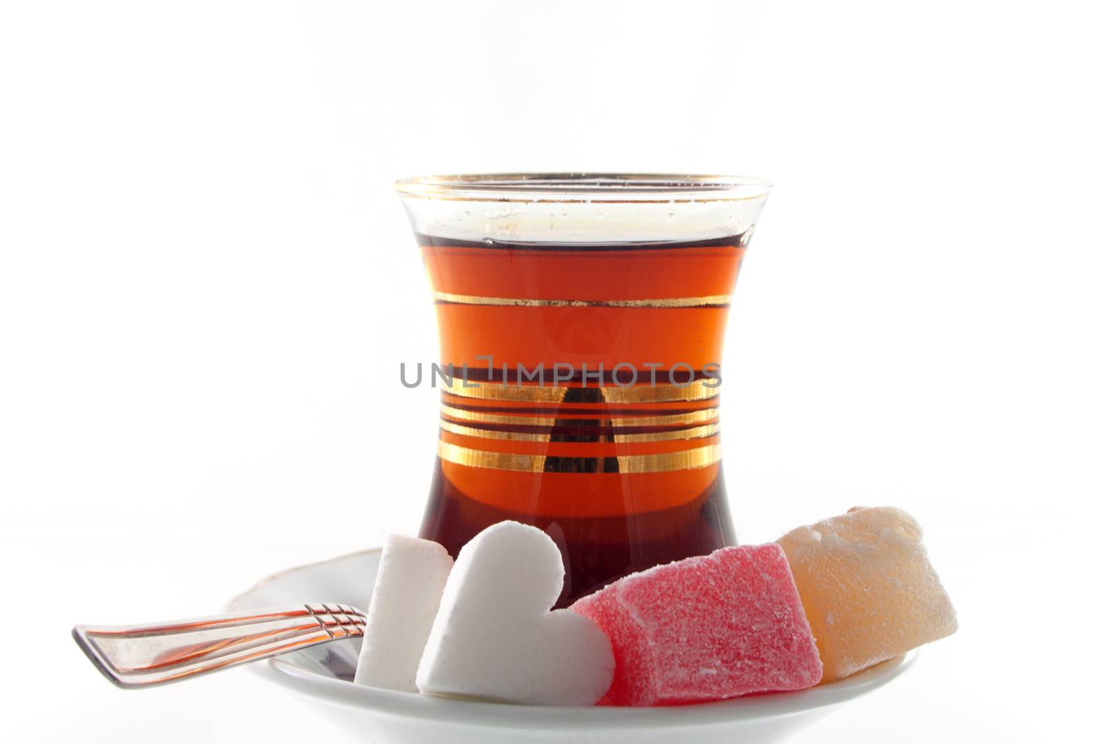 Turkish traditional tea with locum and heart shaped sugar