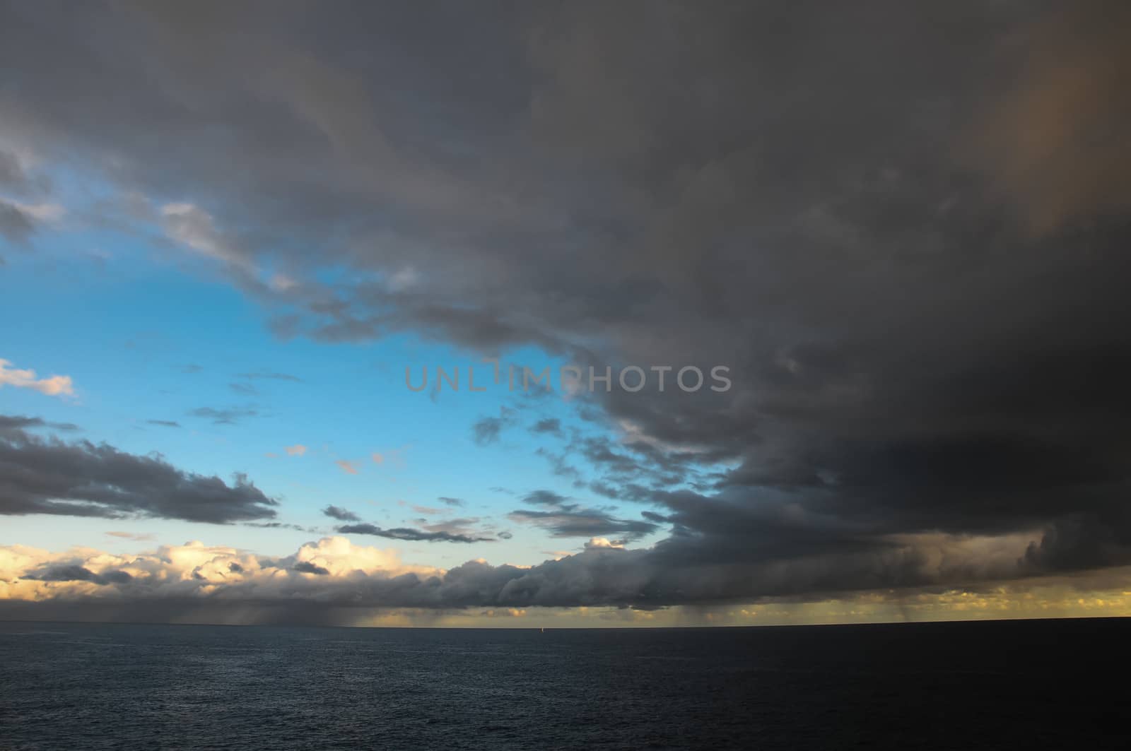 Stormy Dark Clouds over the Atlantic Ocean Water