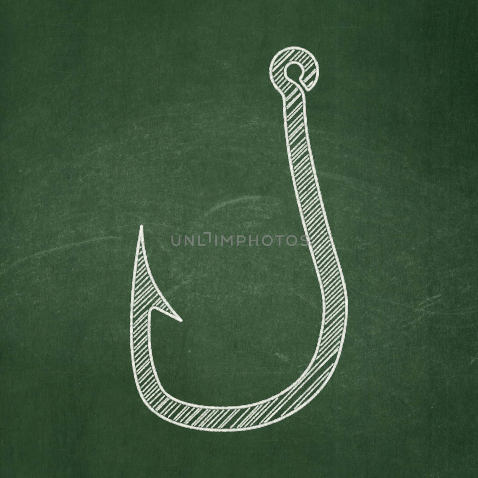 Privacy concept: Fishing Hook icon on Green chalkboard background, 3d render